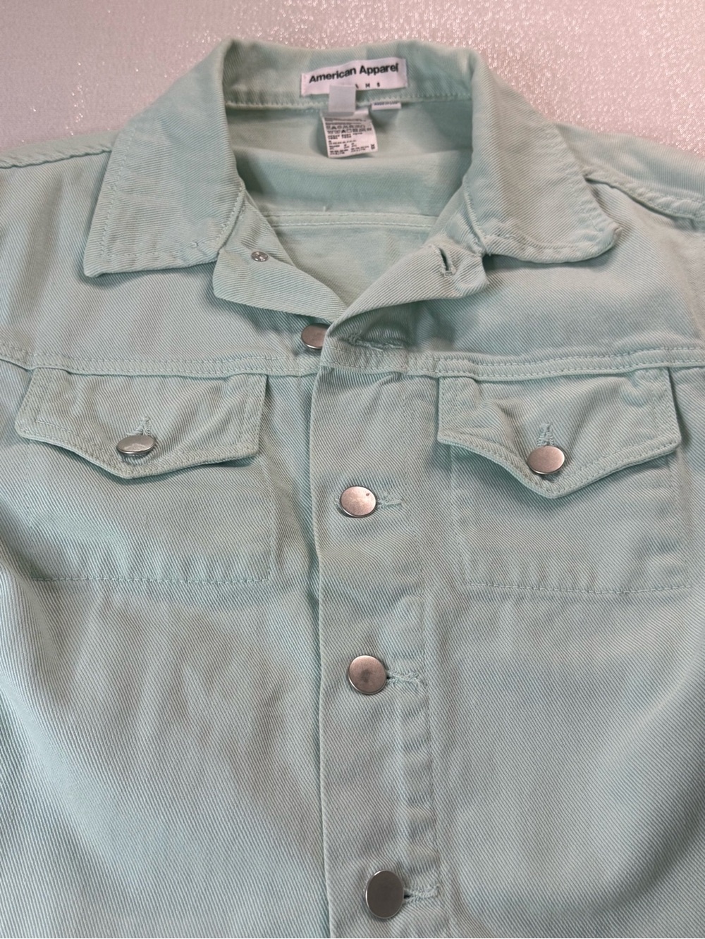 American Apparel Mint Green Cropped Denim Jacket Womens Size XS 90s Y2K Fairy - Picture 7 of 8